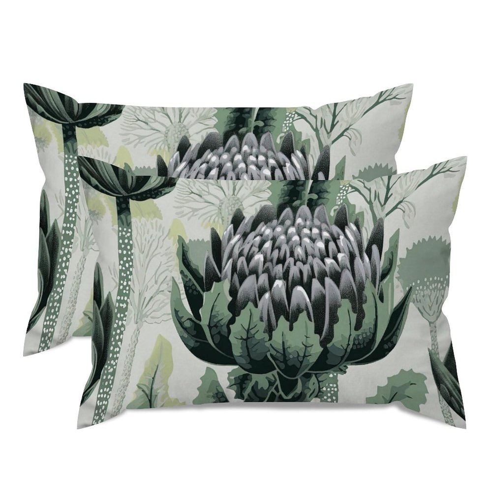 MISSUYSA Chinoiserie Green Floral Throw Pillow Cover Set of 2 Asian Oriental Rectangular Cushion Cover 20x30in Decorative Pillow Home Cotton Linen Chic Square Cushion Cover for Sofa Bedroom Decor