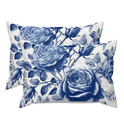 MISSUYSA Indigo Blue Floral Lumbar Throw Pillow Cover Set of 2 Traditional Chinese Pillow Cover 20x30in Decorative Pillow Home Cotton Linen Traditional Pillowcase for Sofa Living Room Bedroom Decor