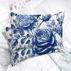MISSUYSA Indigo Blue Floral Lumbar Throw Pillow Cover Set of 2 Traditional Chinese Pillow Cover 20x30in Decorative Pillow Home Cotton Linen Traditional Pillowcase for Sofa Living Room Bedroom Decor view 3