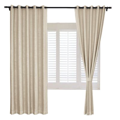 Frelement Grommet Top Drapery Panel Solid Color Linen Curtains Drapes Blackout Curtains with Tiebacks Thermal Insulated Curtains for Living Room Bedroom, 72" W x 84" L, 2 Panels, Sand Beige