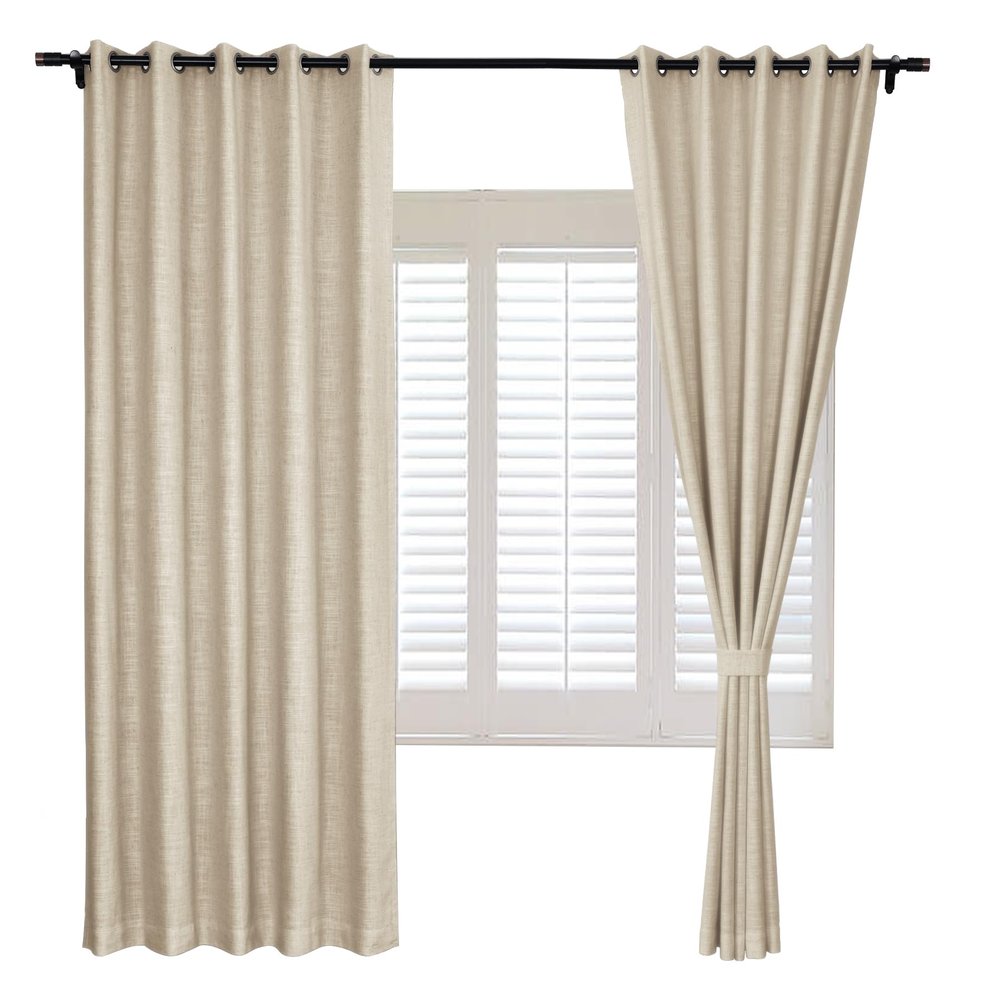 Frelement Grommet Top Drapery Panel Solid Color Linen Curtains Drapes Blackout Curtains with Tiebacks Thermal Insulated Curtains for Living Room Bedroom, 72" W x 84" L, 2 Panels, Sand Beige
