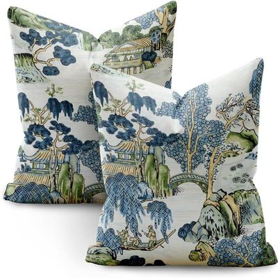 ChangQingArt Chinoiserie Pillow Covers 20x20 Set of 2,Pillow Covers Outdoor Decorative Linen Pillow Covers for Couch Bed Sofa Cushion Farmhouse Pillowcases
