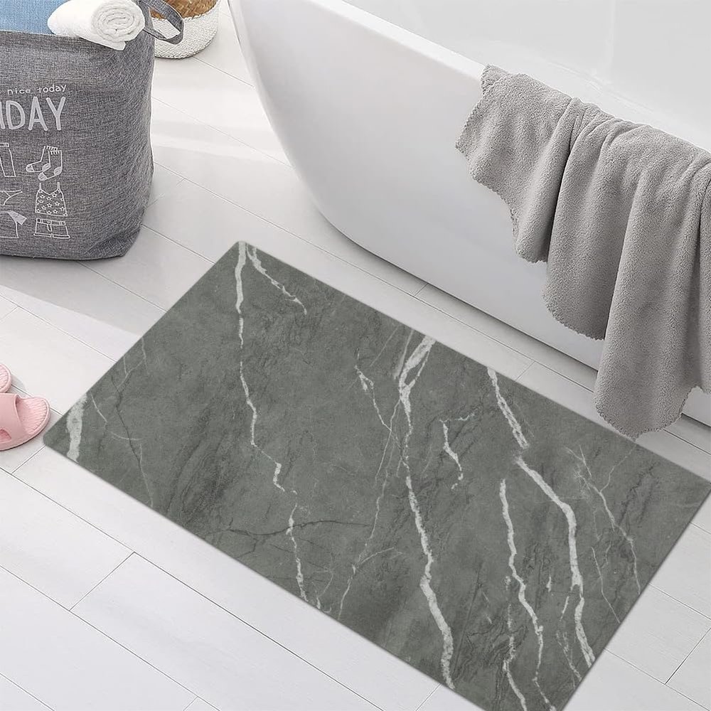 Griclner Non-Slip Bathroom Mat Rugs, Marble Bath Mat, Extra Absorbent Dark Grey Bath Mat for Bathroom, Machine Wash Stone Bath Mat, Dry Fast Solid Super Absorbent Bath Mat (3'x21'Dark Grey Marble)