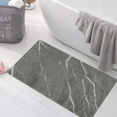 Griclner Non-Slip Bathroom Mat Rugs, Marble Bath Mat, Extra Absorbent Dark Grey Bath Mat for Bathroom, Machine Wash Stone Bath Mat, Dry Fast Solid Super Absorbent Bath Mat (5'x23'Dark Grey Marble)