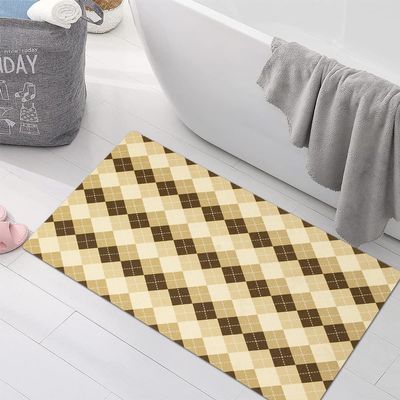 Griclner Non-Slip Bathroom Mat Rugs,Extra Absorbent Brown Diamond Checkerboard Bath Mat for Bathroom, Machine Wash Stone Bath Mat, Dry Fast Solid Super Absorbent Bath Mat (4FTx25FT Checkerboard)