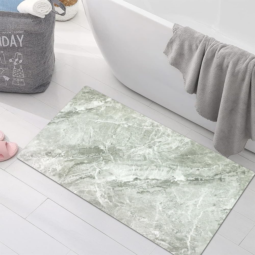 Griclner Non-Slip Bathroom Mat Rugs, Marble Bath Mat, Extra Absorbent Light Grey Bath Mat for Bathroom, Machine Wash Stone Bath Mat, Dry Fast Solid Super Absorbent Bath Mat (4'x47'Light Grey Marble)