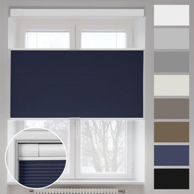 Boolegon No Tools No Drill Shades for Windows,Modern Top Down Bottom Up Cellular Shades,Dark Blueout Cordless Honeycomb Blinds Easy Install Blinds&Shades for Home and Office,Dark Blue,28" W x 64" H