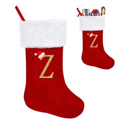 Glodecart Large Initial Stocking Christmas for Family Kids, Embroidered Letter Z Red Velvet Monogrammed Christmas Stocking for Christmas Pendant Home Hanging Ornaments Party Decoration Xmas Stocking
