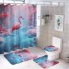 4Pcs Glam Pink Flamingo Shower Curtain Sets with Non-Slip Rugs, Toilet Lid Cover and Bath Mat, Ice World Winter Animals Snow Scene Abstract Bathroom Decor Set Waterproof Shower Curtains with 12 Hooks view 1