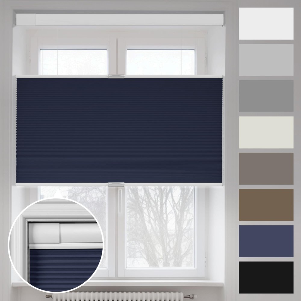 Boolegon No Tools No Drill Shades for Windows,Modern Top Down Bottom Up Cellular Shades,Dark Blueout Cordless Honeycomb Blinds Easy Install Blinds&Shades for Home and Office,Dark Blue,37" W x 72" H