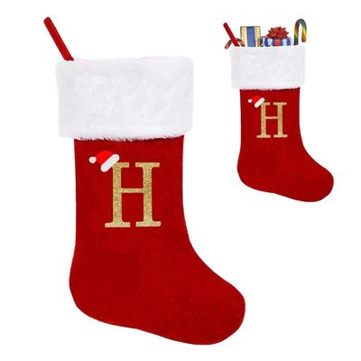 Glodecart Large Initial Stocking Christmas for Family Kids, Embroidered Letter H Red Velvet Monogrammed Christmas Stocking for Christmas Pendant Home Hanging Ornaments Party Decoration Xmas Stocking