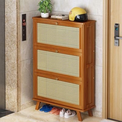 YQMHEZ Rattan Shoe Cupboard1/2/3Tiers Shoe Rack for Entryway Cabinet, Shoe Storage, Freestanding Closed Shoe Storage, Space Saving,Simple and Modern(Brown A,67x25x41cm)
