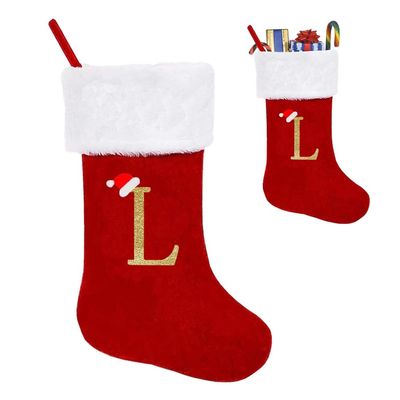 Glodecart Large Initial Stocking Christmas for Family Kids, Embroidered Letter L Red Velvet Monogrammed Christmas Stocking for Christmas Pendant Home Hanging Ornaments Party Decoration Xmas Stocking