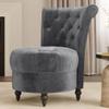 BELLEZE Throne Royal Chair Set of 2, Button-Tufted Accent Chair, Upholstered Velvet Chair, Low Back Armless Chair with Thick Padding and Rubberwood Legs - Malik (Grey) view 2