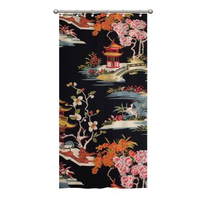 Yinrune Charcoal Coral Pagoda Shower Curtain Set with Hooks Chinoiserie Style Shower Curtain Asian Inspired Bathroom Shower Curtain Bathroom Decor Polyester Fabric Shower Curtains with Holes
