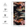 Yinrune Charcoal Coral Pagoda Shower Curtain Set with Hooks Chinoiserie Style Shower Curtain Asian Inspired Bathroom Shower Curtain Bathroom Decor Polyester Fabric Shower Curtains with Holes view 2