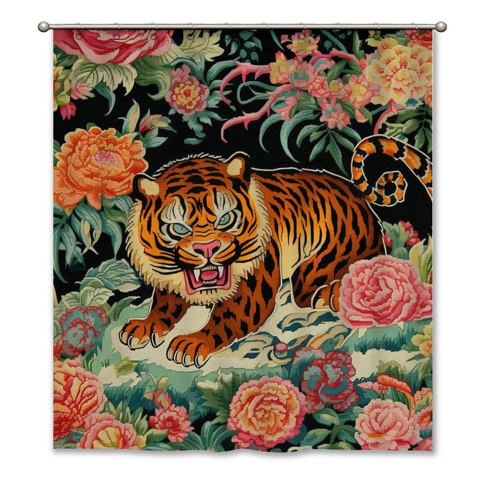 Yinrune Tiger Animal Print Shower Curtains for Bathroom 60x72in Pink Green and Turquoise Colorful Bathroom Curtains Farmhouse Shower Curtain Animal Polyester Fabric Shower Curtain Set with Hooks