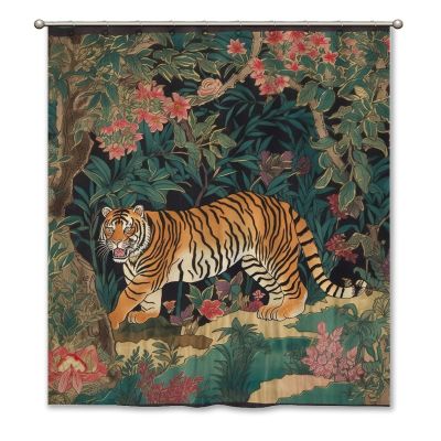 Yinrune Shower Curtain Tiger Print Shower Curtains Pink Green and Turquoise Floral Colorful Farmhouse Shower Curtain 60x72in Polyester Fabric Bath Curtains Set with Hooks Bathroom Decor