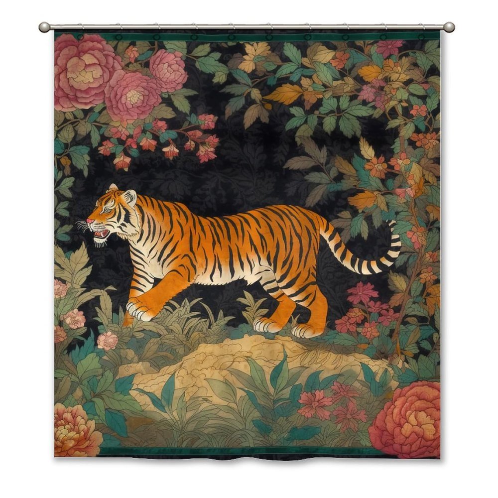 Yinrune Tiger Pillow Animal Print Shower Curtain Set with Hooks Pink Green and Turquoise Shower Curtains for Bathroom Animal Bathroom Shower Curtain Bathroom Decor Polyester Fabric Shower Curtains