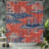 Yinrune Red Navy Toile Shower Curtain Royal Dynasty Chinoiserie Asian Inspired Shower Curtains Farmhouse Shower Curtain 64x72in Polyester Fabric Shower Curtain Set with Hooks view 3