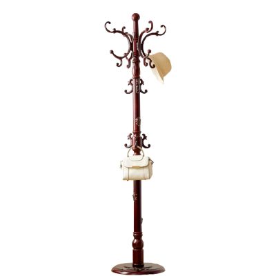 AYQEHYO Hall Tree Freestanding Clothes Rack,Solid 16-Inch Round Base not Easy Shaking with 14 Hooks,Solid Hairy Beech Main Rod Easy to Assemble for Entrances,Hallways,and Offices (Hand Carved Black