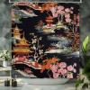 Yinrune Chinoiserie Style Charcoal Coral Shower Curtains for Bathroom 64x72in Asian Pagoda Bathroom Curtains Boho Shower CurtainPolyester Fabric Shower Curtain Set with Hooks view 3