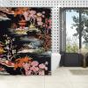 Yinrune Chinoiserie Style Charcoal Coral Shower Curtains for Bathroom 64x72in Asian Pagoda Bathroom Curtains Boho Shower CurtainPolyester Fabric Shower Curtain Set with Hooks view 4