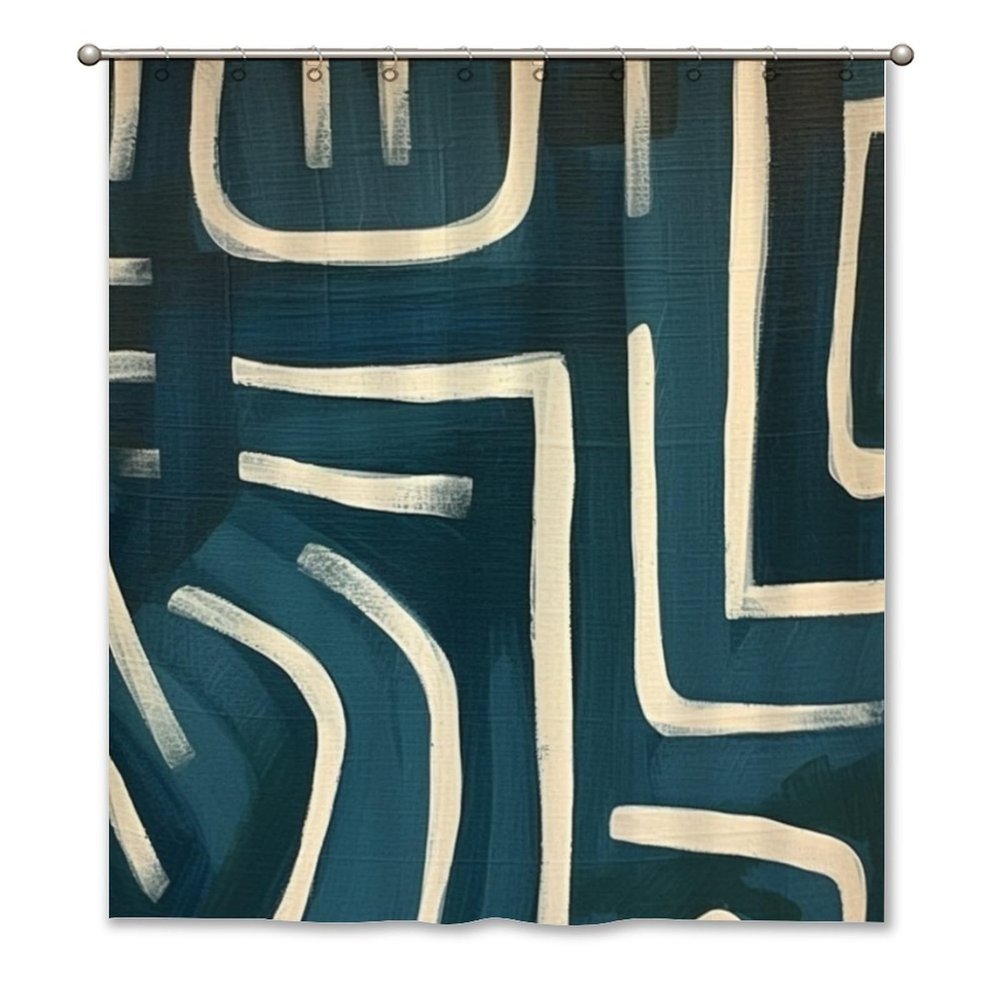 Yinrune Shower Curtain Geometric Stripes Lines Shower Curtains Teal Dark Green Cream Farmhouse Shower Curtain 60x72in Bath Curtains Polyester Fabric Shower Curtain Set with Hooks Bathroom Decor