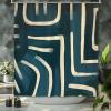 Yinrune Shower Curtain Geometric Stripes Lines Shower Curtains Teal Dark Green Cream Farmhouse Shower Curtain 60x72in Bath Curtains Polyester Fabric Shower Curtain Set with Hooks Bathroom Decor view 3