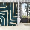 Yinrune Shower Curtain Geometric Stripes Lines Shower Curtains Teal Dark Green Cream Farmhouse Shower Curtain 60x72in Bath Curtains Polyester Fabric Shower Curtain Set with Hooks Bathroom Decor view 4