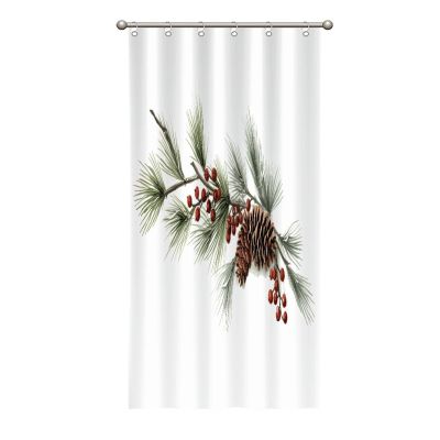 Yinrune Christmas Pine Branch with Pine Cone and Berry Shower Curtain 36x72in Bath Curtains Modern Shower Curtain Bath Curtains Polyester Fabric Shower Curtain Set with Hooks