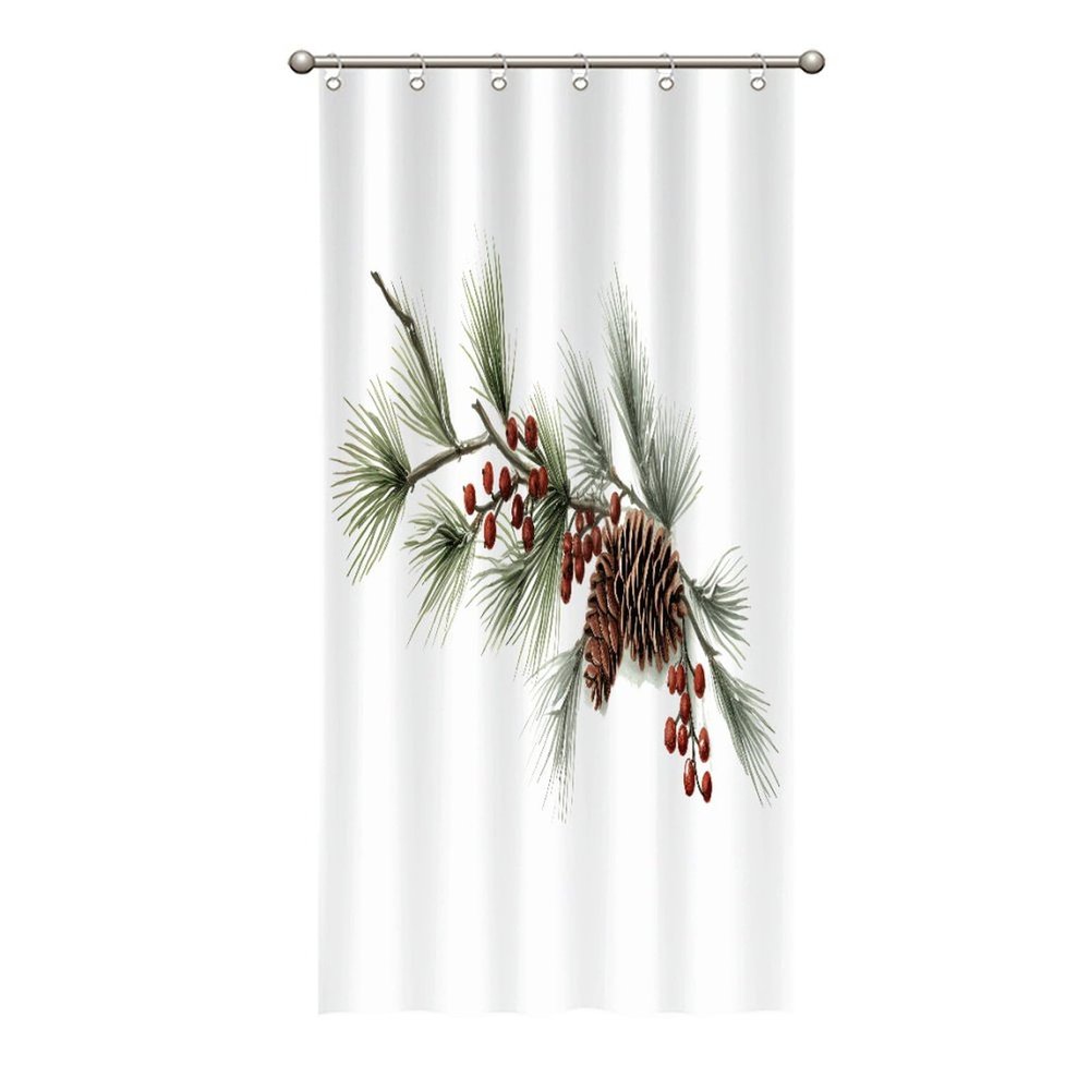 Yinrune Christmas Pine Branch with Pine Cone and Berry Shower Curtain 36x72in Bath Curtains Modern Shower Curtain Bath Curtains Polyester Fabric Shower Curtain Set with Hooks