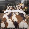 Cowhide Comforter Set of 3, Western Farm Animal Brown Fur 3D Pattern Soft Microfiber King Size Decorative Comforter Set with 2 Pillowcases view 3