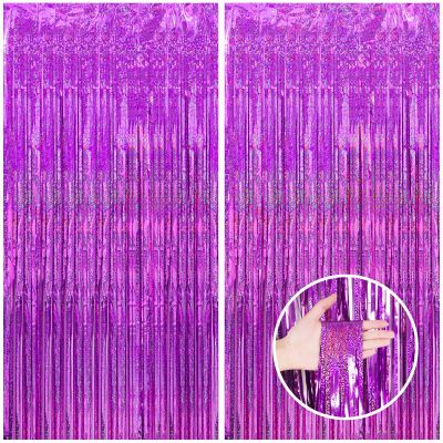 CANREVEL 2 Pack 3.3x8.2 Feet Hot Pink Foil Fringe Backdrop Curtains, Glitter Tinsel Streamers Birthday Party Decorations, Fringe Backdrop for Bachelorette Engagement Wedding Baby Bridal Shower Party