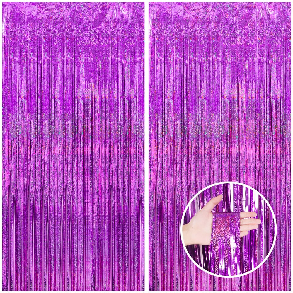 CANREVEL 2 Pack 3.3x8.2 Feet Hot Pink Foil Fringe Backdrop Curtains, Glitter Tinsel Streamers Birthday Party Decorations, Fringe Backdrop for Bachelorette Engagement Wedding Baby Bridal Shower Party