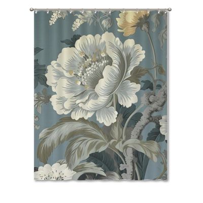 Yinrune Blue and Ivory White Floral Floral Shower Curtain Set with Hooks Chinoiserie Style Shower Curtain Asian Inspired Bathroom Shower Curtain Bathroom Decor Polyester Fabric Shower Curtains