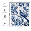 Yinrune Indigo Blue Bird Floral Shower Curtain Set with Hooks Chinoiserie Style Shower Curtains for Bathroom Asian Bath Curtains Bathroom Decor Polyester Fabric Shower Curtains with Holes view 2