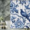 Yinrune Indigo Blue Bird Floral Shower Curtain Set with Hooks Chinoiserie Style Shower Curtains for Bathroom Asian Bath Curtains Bathroom Decor Polyester Fabric Shower Curtains with Holes view 3