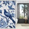 Yinrune Indigo Blue Bird Floral Shower Curtain Set with Hooks Chinoiserie Style Shower Curtains for Bathroom Asian Bath Curtains Bathroom Decor Polyester Fabric Shower Curtains with Holes view 4