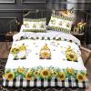 AuiMzoo Sunflower Gnome Comforter Set, Farm Bee Sunflower Black and White Buffalo Plaid Pattern Decor King Size Bedding 3-Piece Set (Includes 2 Pillowcases) view 3