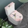 chaqlin Toilet Tank Lids Cover Replacement Asethetic Bird Flower Print Toilet Covers Sets for Bathroom Washable Elastic Edge Pink view 2