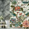 Yinrune Coral Turquoise Blue Shower Curtain Bird Peony Floral Chinoiserie Asian Inspired Bath Curtains Farmhouse Shower Curtain 72x90in Polyester Fabric Shower Curtain Set with Hooks view 3