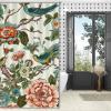Yinrune Coral Turquoise Blue Shower Curtain Bird Peony Floral Chinoiserie Asian Inspired Bath Curtains Farmhouse Shower Curtain 72x90in Polyester Fabric Shower Curtain Set with Hooks view 4