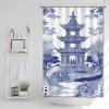 Yinrune Chinoiserie Style Blue and White Shower Curtains for Bathroom 48x72in Asian Pagoda Bathroom Curtains Boho Shower CurtainBath Curtains Polyester Fabric Shower Curtain Set with Hooks view 3