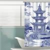 Yinrune Chinoiserie Style Blue and White Shower Curtains for Bathroom 48x72in Asian Pagoda Bathroom Curtains Boho Shower CurtainBath Curtains Polyester Fabric Shower Curtain Set with Hooks view 4
