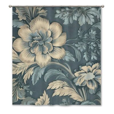 Yinrune Blue and Ivory White Shower Curtain Flower Floral Chinoiserie Asian Inspired Bath Curtains Boho Shower Curtain 60x72in Bath Curtains Polyester Fabric Shower Curtain Set with Hooks