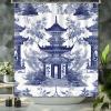 Yinrune Blue and White Pagoda Shower Curtain Set with Hooks Chinoiserie Style Shower Curtain Asian Inspired Shower Curtains Bathroom Decor Polyester Fabric Shower Curtains with Holes view 3