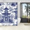 Yinrune Blue and White Pagoda Shower Curtain Set with Hooks Chinoiserie Style Shower Curtain Asian Inspired Shower Curtains Bathroom Decor Polyester Fabric Shower Curtains with Holes view 4