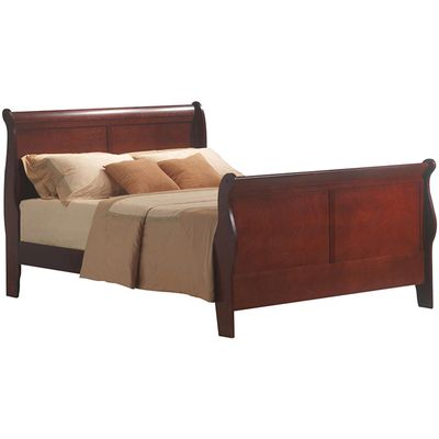 Louis Philippe III Bed Collection in Cherry - Classic Sleigh Bed Design - Available in Full, Queen, California King, Eastern King Sizes - Wood Construction - Easy Assembly