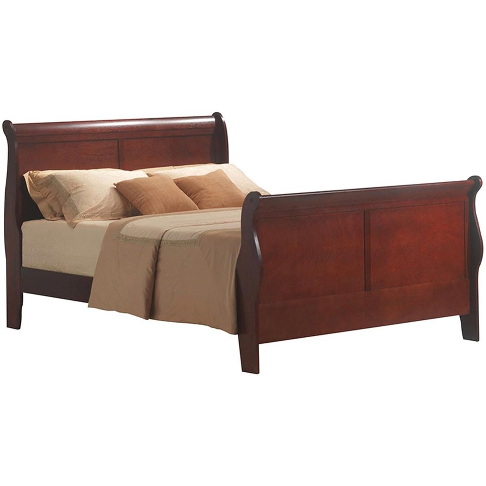 Louis Philippe III Bed Collection in Cherry - Classic Sleigh Bed Design - Available in Full, Queen, California King, Eastern King Sizes - Wood Construction - Easy Assembly